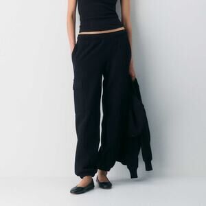 Aritzia TNA Black Cozy Fleece Sweatfleece Mega Cargo Jogger Thick Sweatpants XS